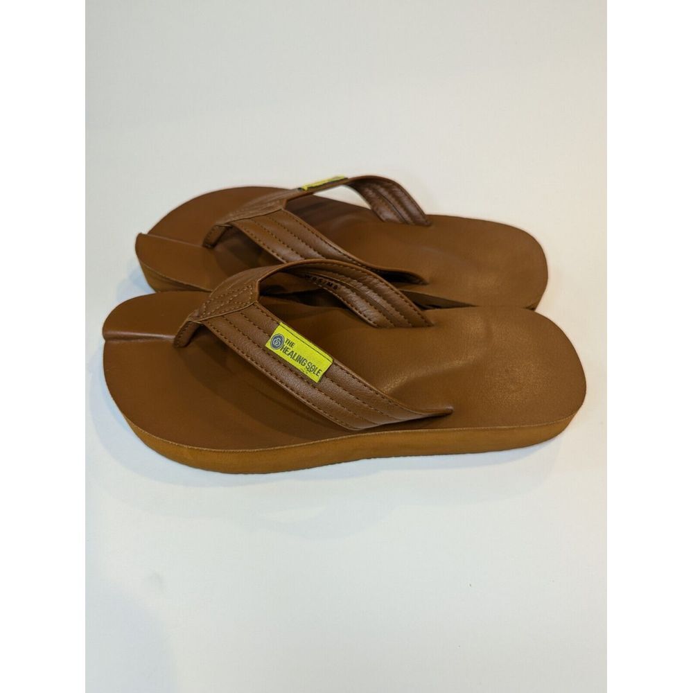 The Healing Sole Original Tan Leather Orthotic Thong‎ Flip Flops  W9.5 M8 Unisex - Picture 3 of 8